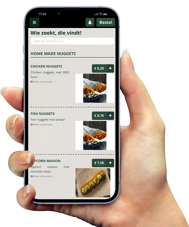 Voorbeeld van onze app op smartphone Voorbeeld van onze app op smartphone